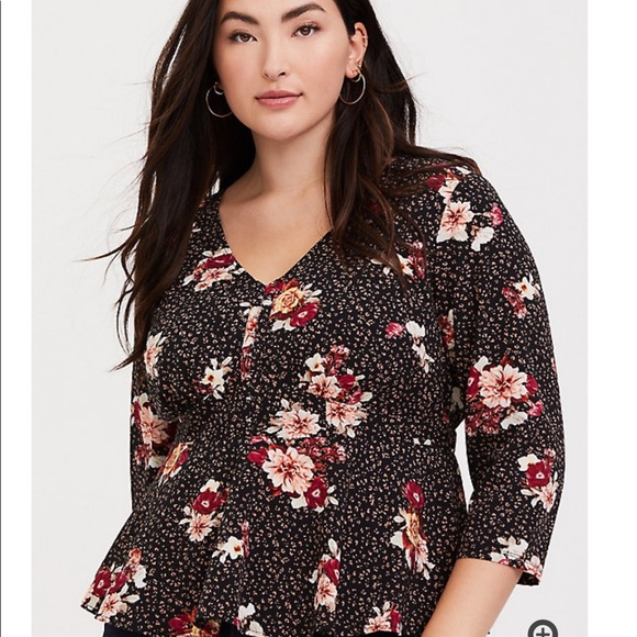 torrid Tops - NWT torrid black leopard &floral crop peplum top 2